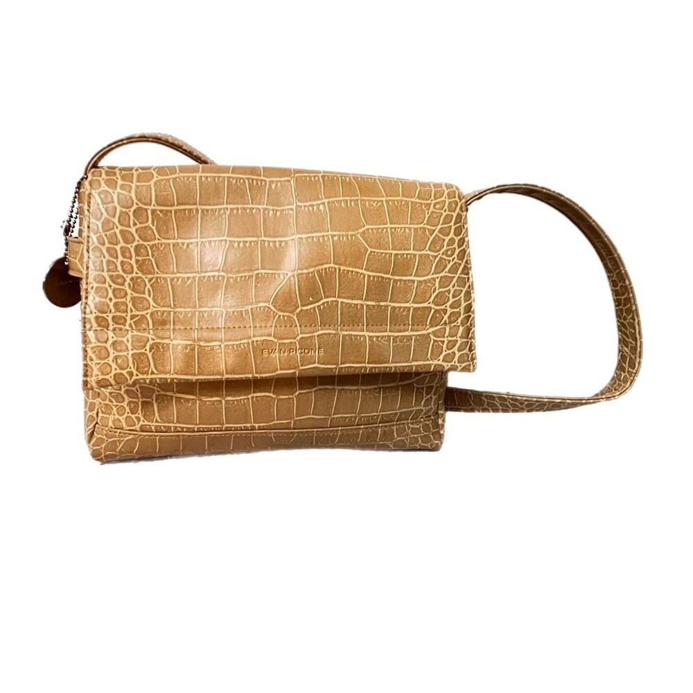 Evan Picone Croc-Embossed Tan Shoulder Bag